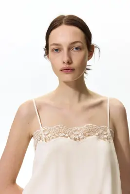 Top à bretelles fines avec dentelle - Crème — photo 3