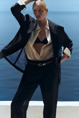 PANTALON DROIT EN VOILE DE LAINE FLUIDE - NOIR — photo 5