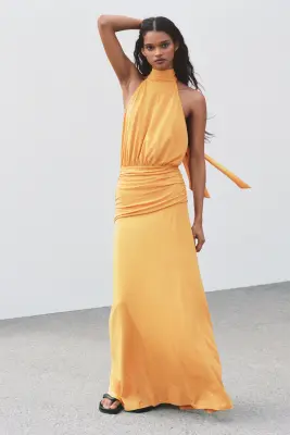 Robe dos nu à effet drapé - Orange — photo 2