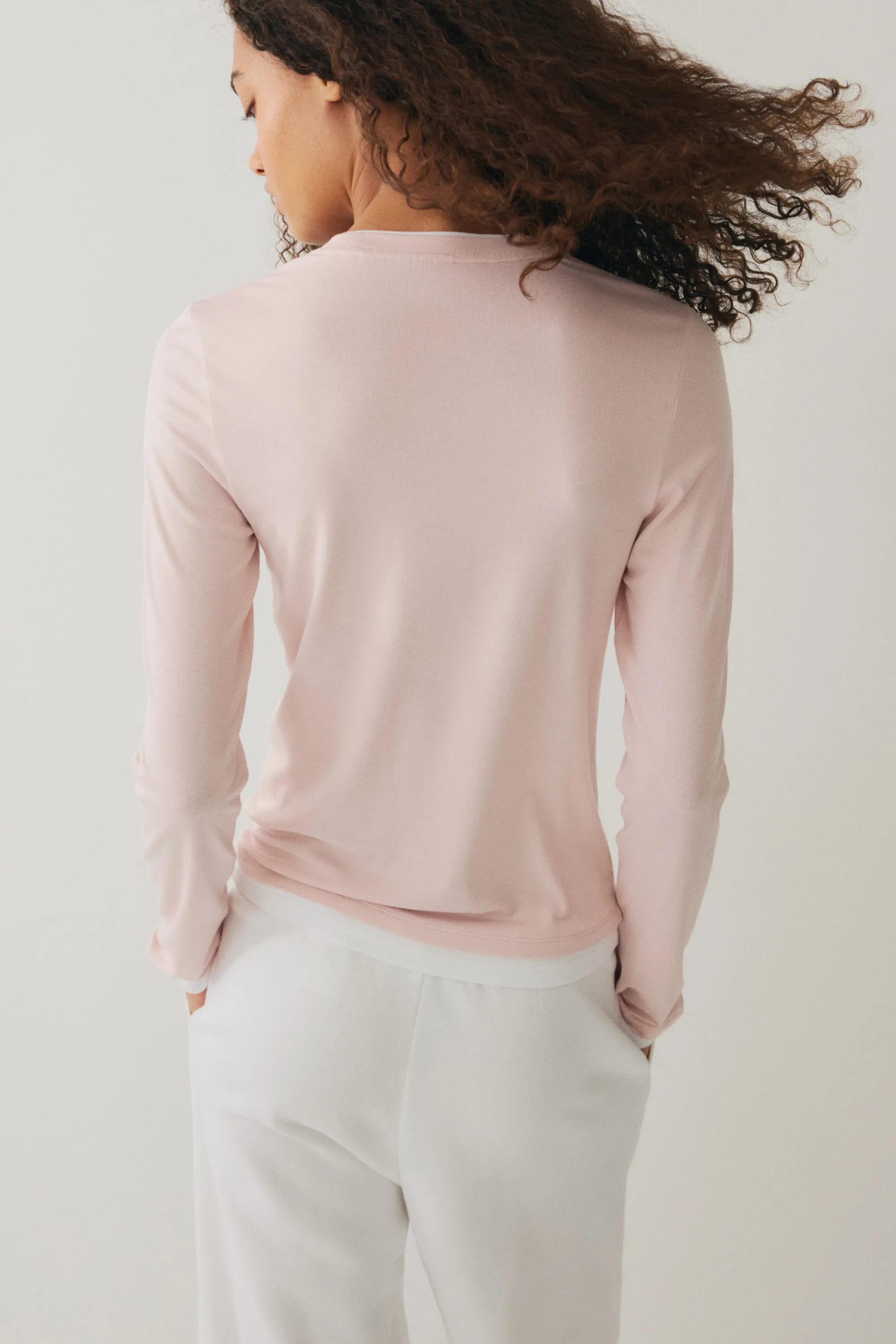 Top à effet superposé - Rose clair/blanc