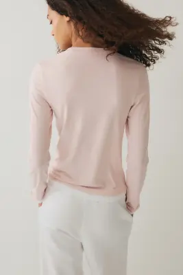 Top à effet superposé - Rose clair/blanc — photo 1
