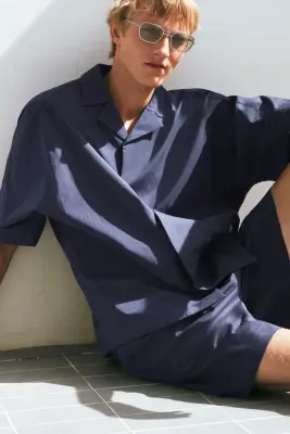 SHORT WORKWEAR CEINTURÉ EN COTON PIMA - BLEU MARINE — photo 5