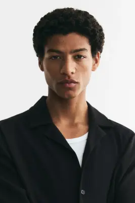 Chemise Relaxed Fit avec col cubain - Noir — photo 2