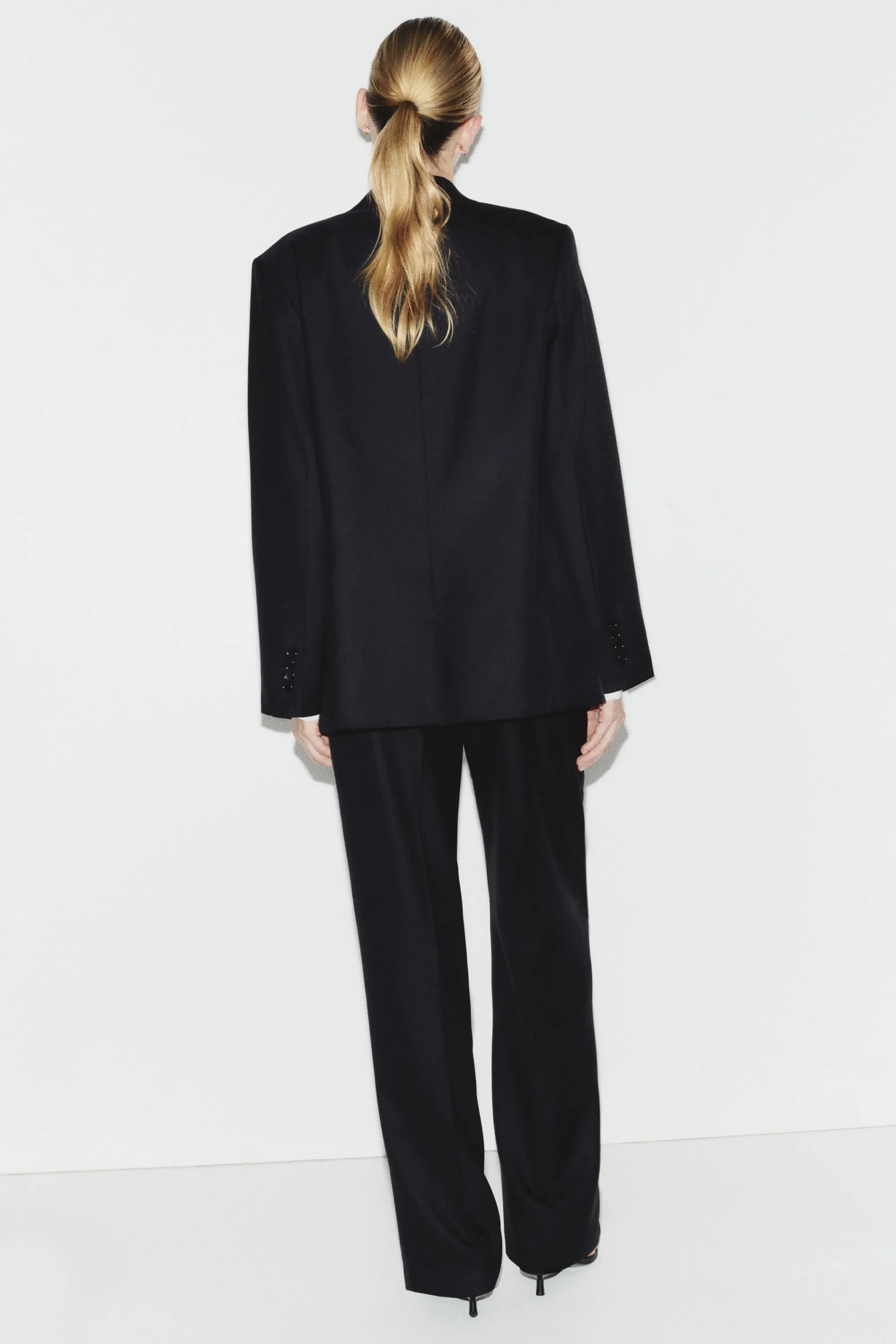 Blazer à fermeture droite en laine mélangée - Noir