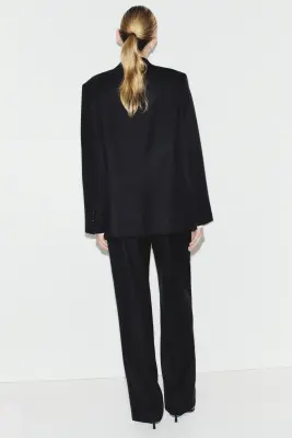 Blazer à fermeture droite en laine mélangée - Noir — photo 1