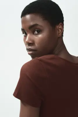 T-shirt en coton côtelé - Marron foncé — photo 2