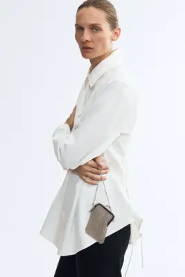 Chemise en coton avec laçage - Crème — photo 3