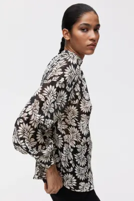 Blouse à col droit - Noir/motif — photo 3