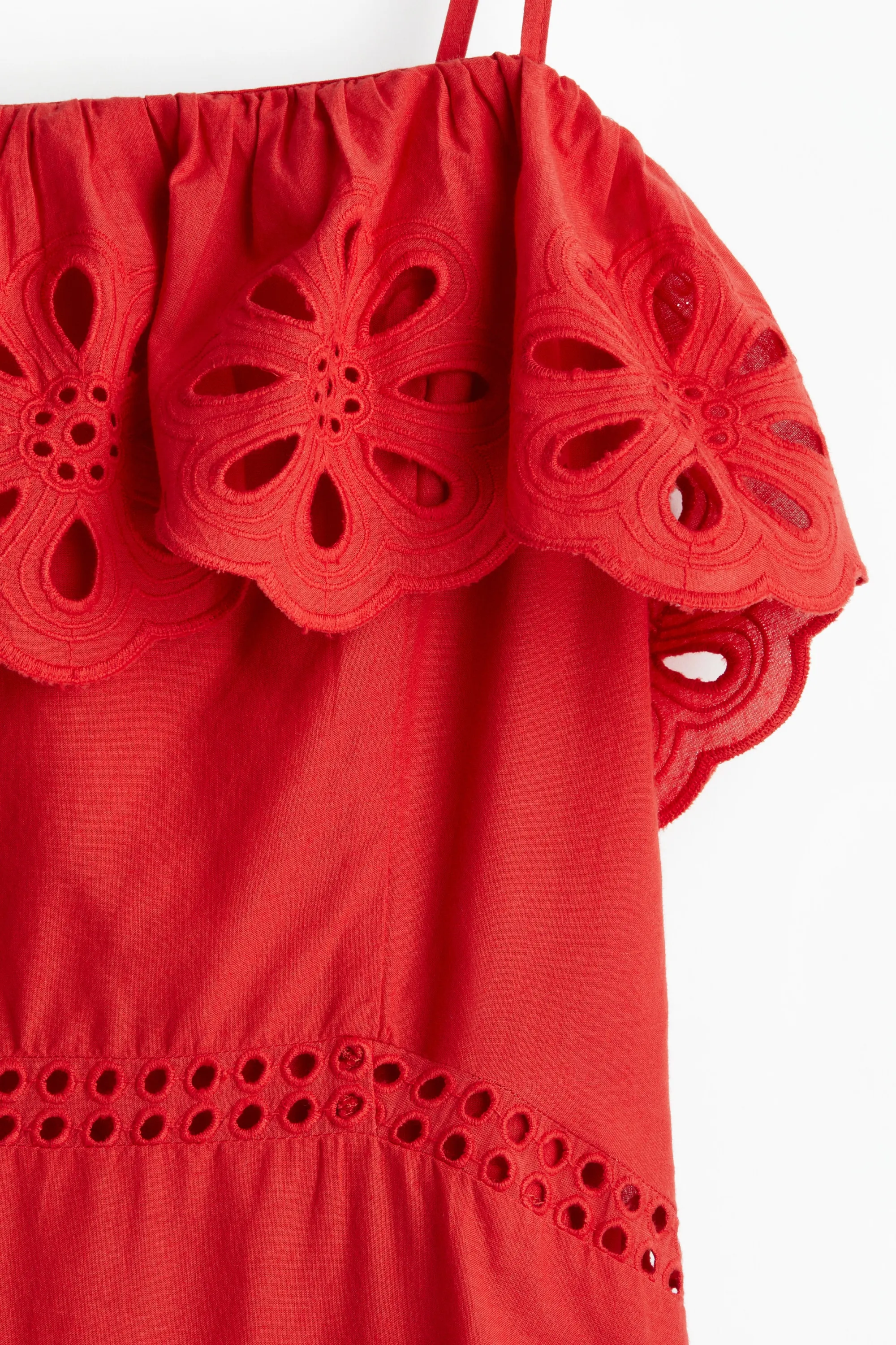 Robe en coton avec broderie anglaise - Rouge