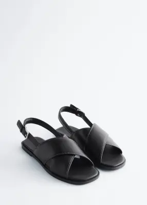 Sandales en cuir à brides croisées - Noir — photo 2