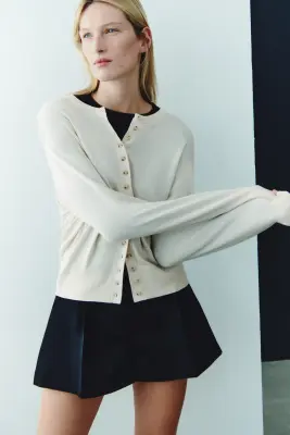 Gilet en maille fine - Crème — photo 3
