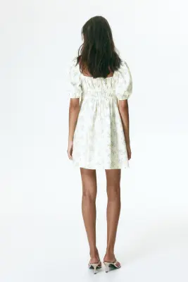 Robe en popeline avec manches bouffantes - Crème/fleuri — photo 2