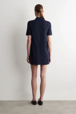ROBE COURTE EN MAILLE DE COTON À DÉTAILS POCHES - BLEU MARINE — photo 3