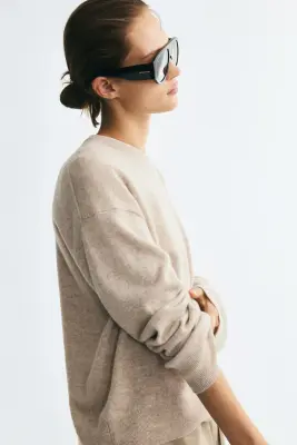 Pull oversize en laine - Beige clair — photo 1