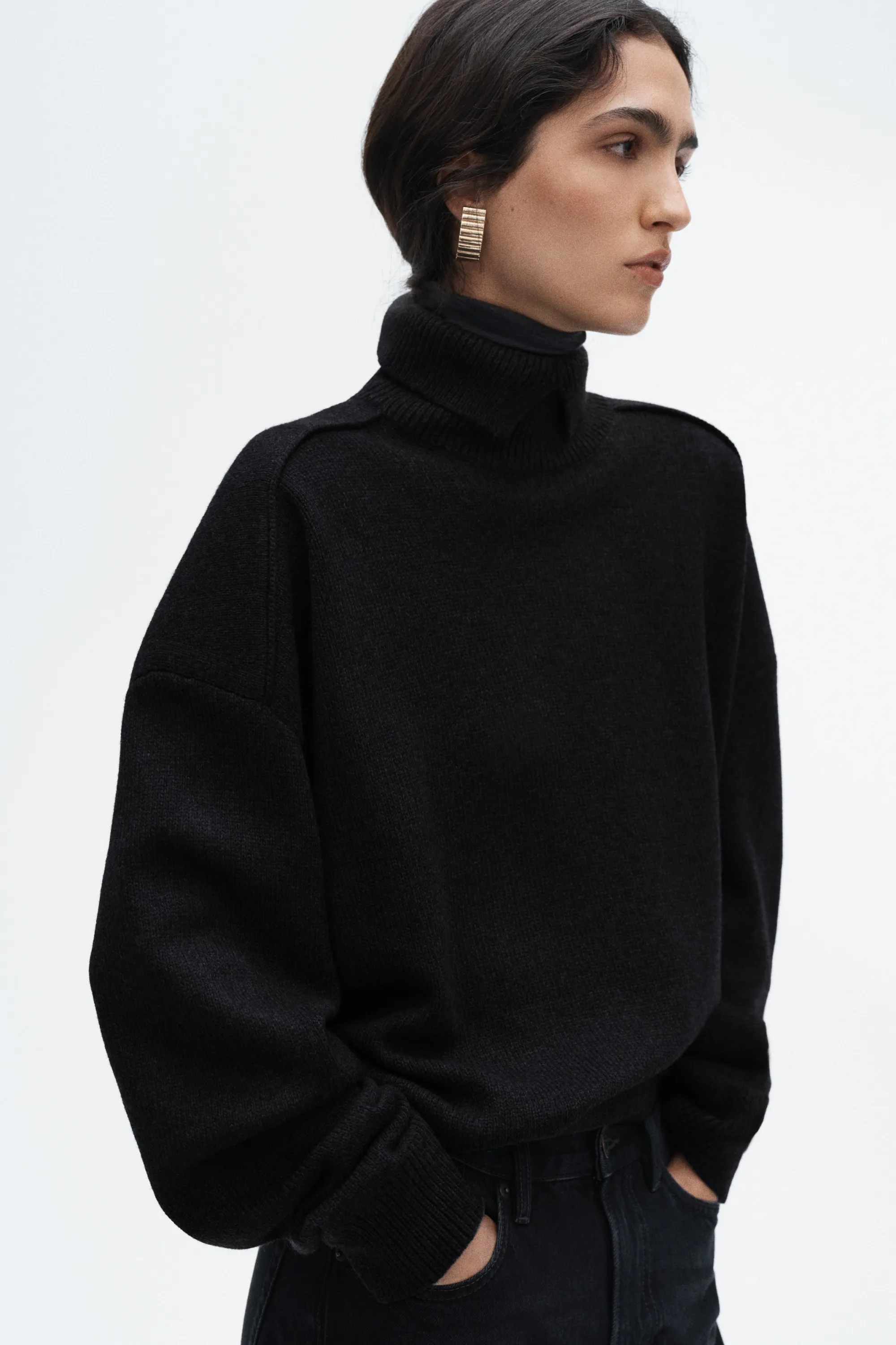 Pull en laine mélangée avec col cheminée - Noir