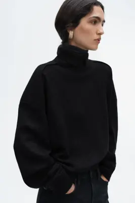 Pull en laine mélangée avec col cheminée - Noir — photo 1