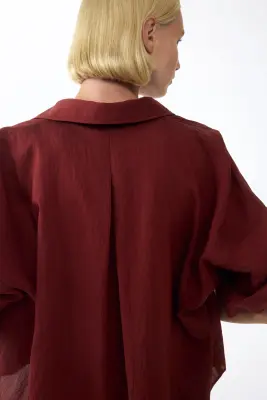 Chemise oversize en viscose mélangée - Rouge foncé — photo 4