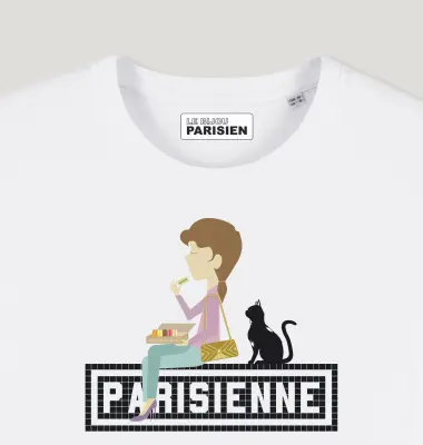 T-SHIRT COTON BIO IMPRIMÉ – PARISIENNE CHAT - BLANC — photo 2