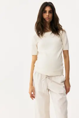 MAMA Pantalon à cordon en lin mélangé - Beige clair — photo 1