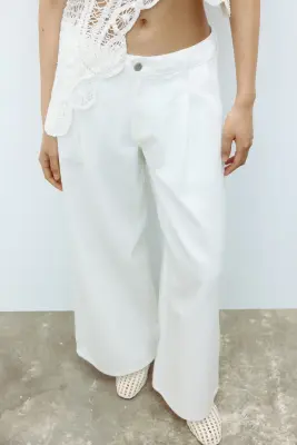 Wide Regular Waist Jeans - Crème — photo 1