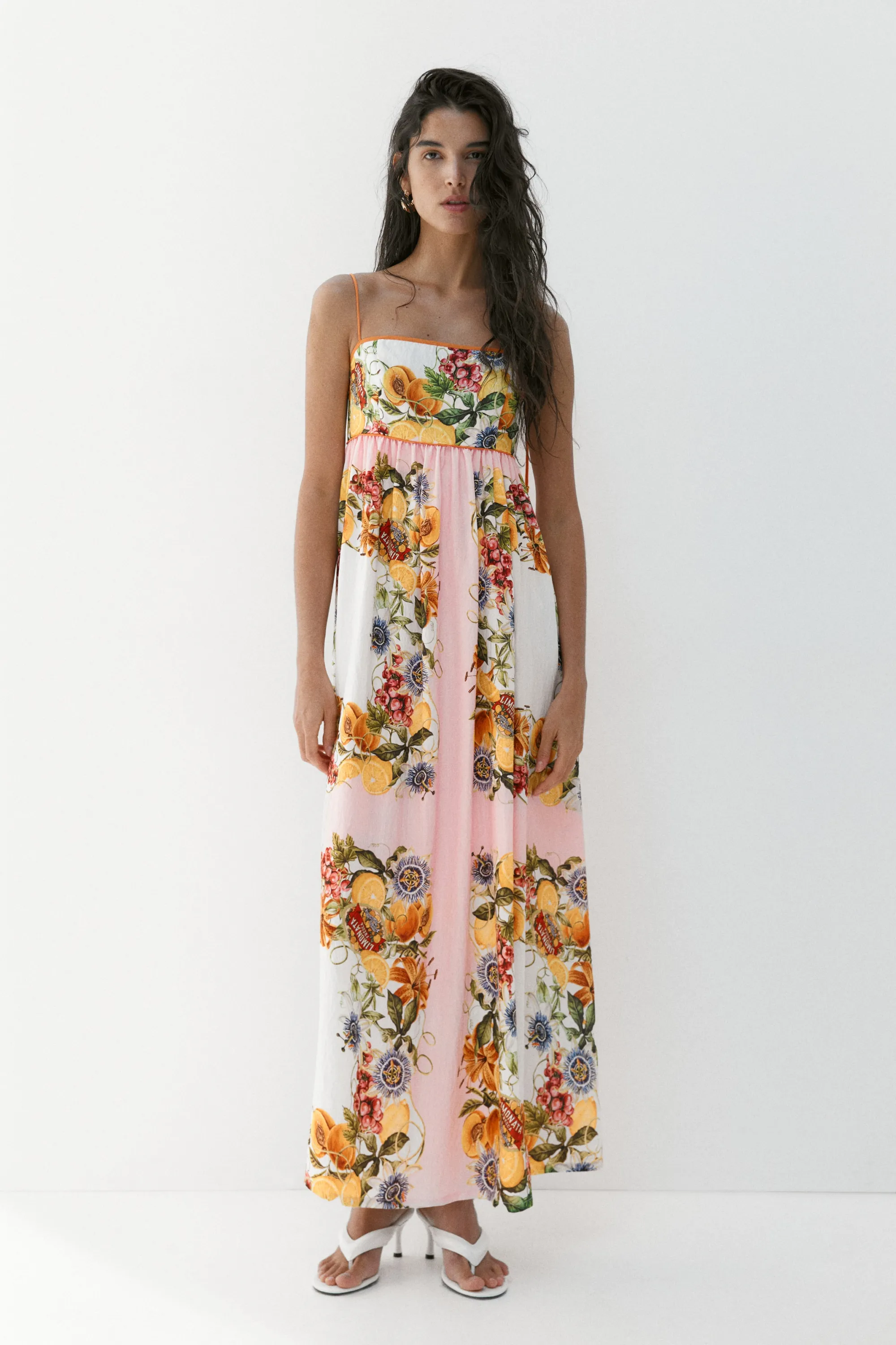 Robe avec bretelles à nouer - Rose clair/citrons