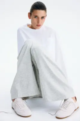 Pantalon jogger à jambes larges - Gris clair chiné — photo 2