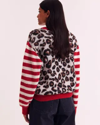 Cardigan Idole rouge et léopard — photo 4