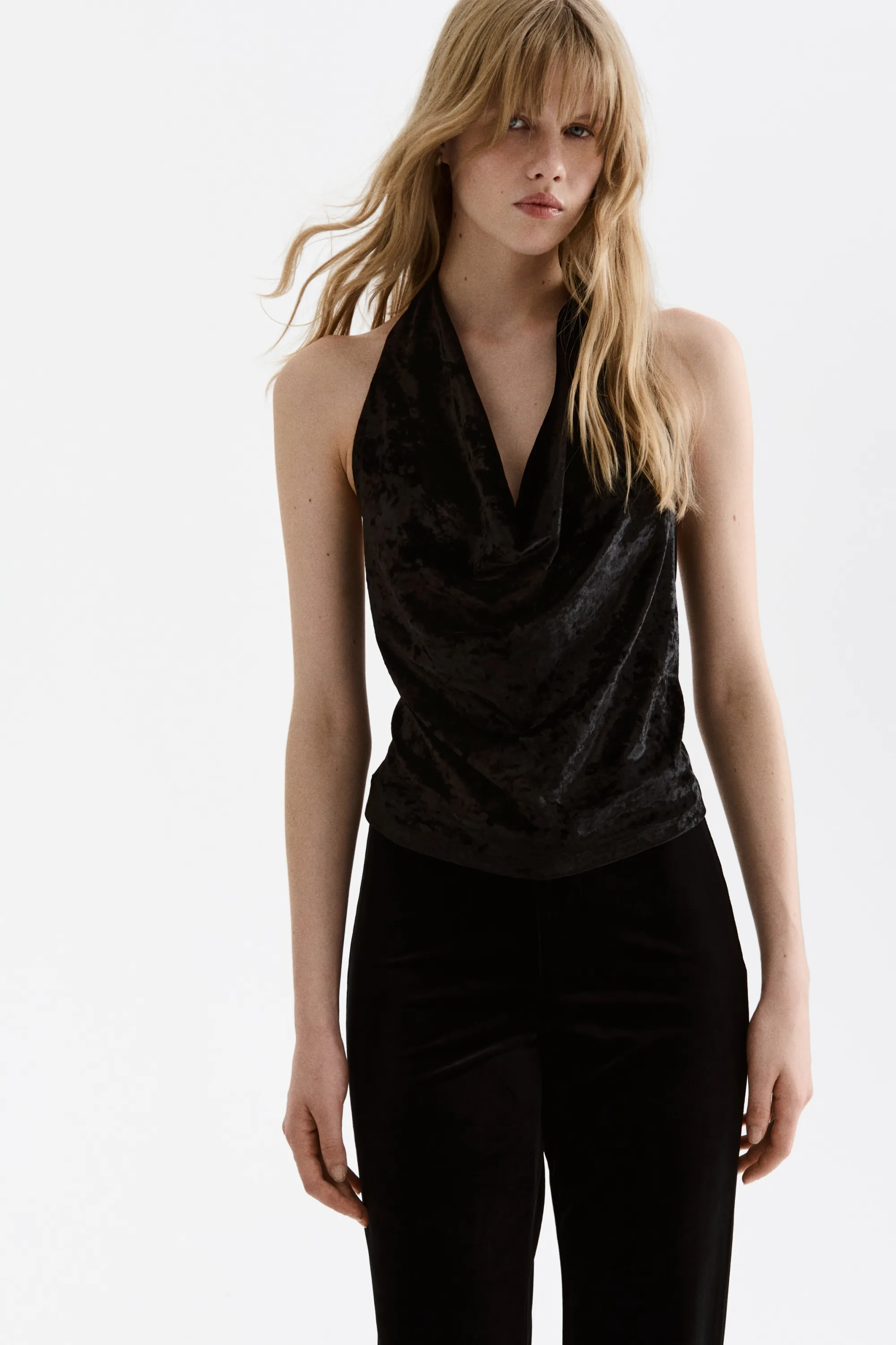 Top dos nu en velours - Noir