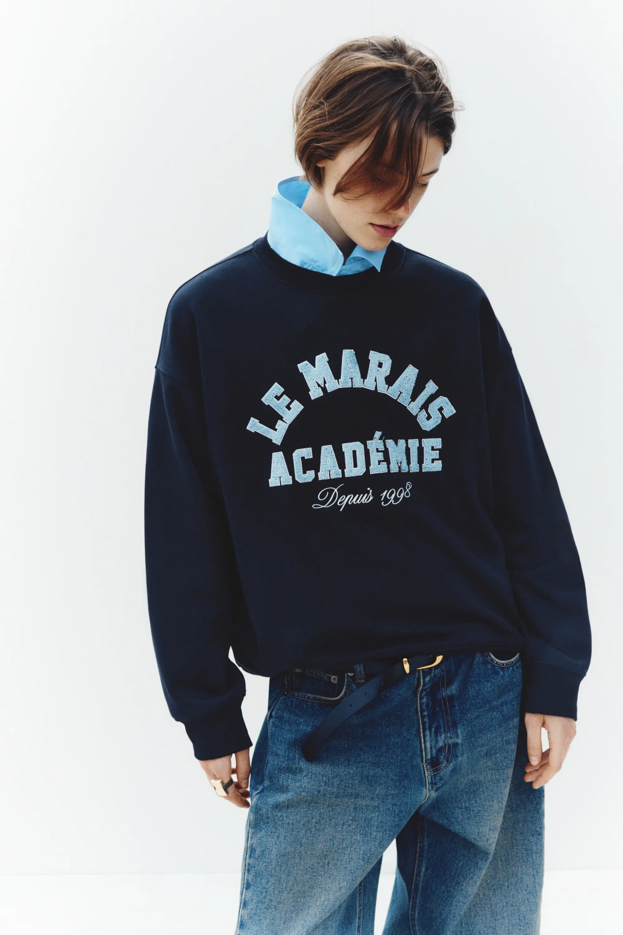 Sweat avec texte - Bleu foncé/Le Marais Académie