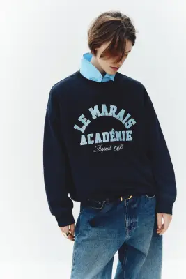 Sweat avec texte - Bleu foncé/Le Marais Académie — photo 1