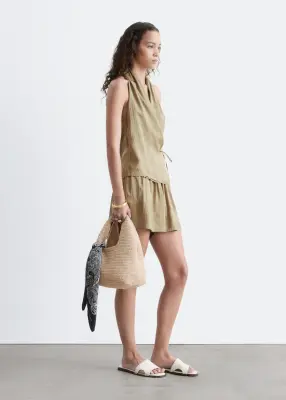 Short ample rayé en satin - Beige foncé — photo 4