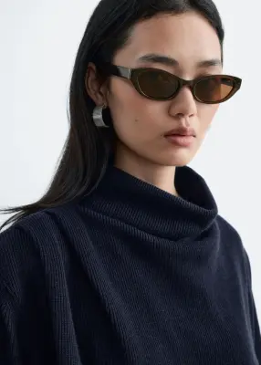 Pull plissé en laine - Bleu foncé — photo 3