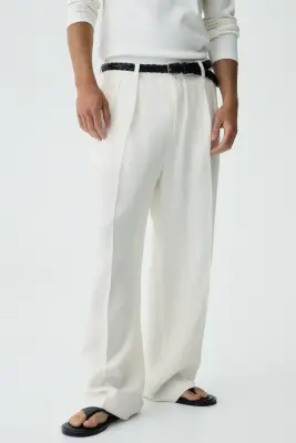 Pantalon large Loose Fit en lin - Ivoire — photo 1