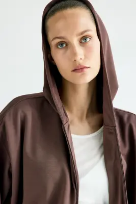 Veste à capuche zippée en viscose mélangée - Taupe foncé — photo 3