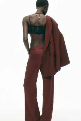 Pantalon en lin mélangé - Marron foncé — photo 2