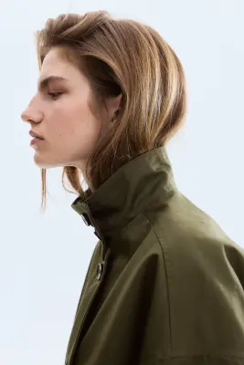 Veste en twill avec cordon de serrage - Vert kaki foncé — photo 4
