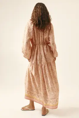 Robe oversize en viscose mélangée - Rose poudré/motif cachemire — photo 2