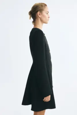 Robe à boutons en tissu bouclette - Noir — photo 3