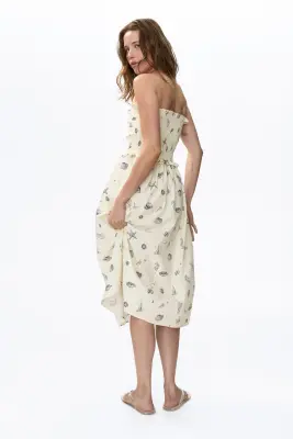 Robe bandeau avec corsage smocké - Crème/coquillages — photo 3