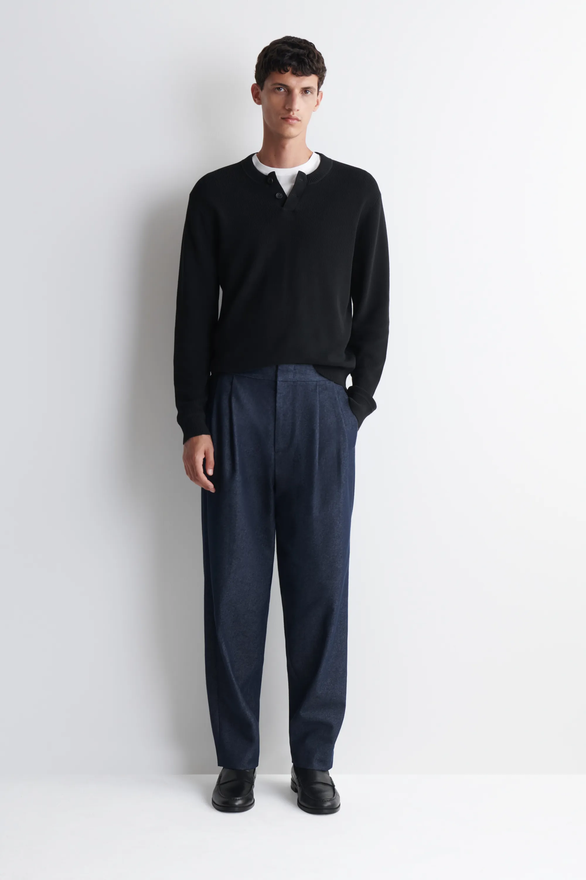 PULL HENLEY EN MAILLE DE COTON - NOIR