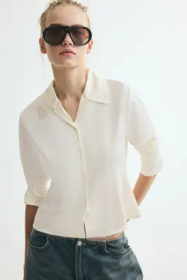 Chemise ajustée en jersey - Crème — photo 1