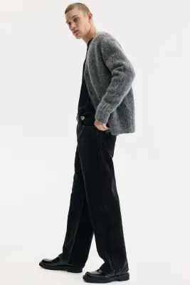Pantalon Relaxed Fit en velours côtelé - Noir denim — photo 4