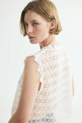 Top en dentelle avec boutons noués - Blanc — photo 2