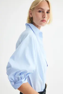 Chemise à manches ballon en coton - Bleu clair — photo 4