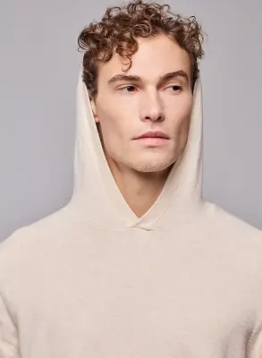 Pull Beige Capuche Manches Longues en Coton organique / Elasthanne — photo 3