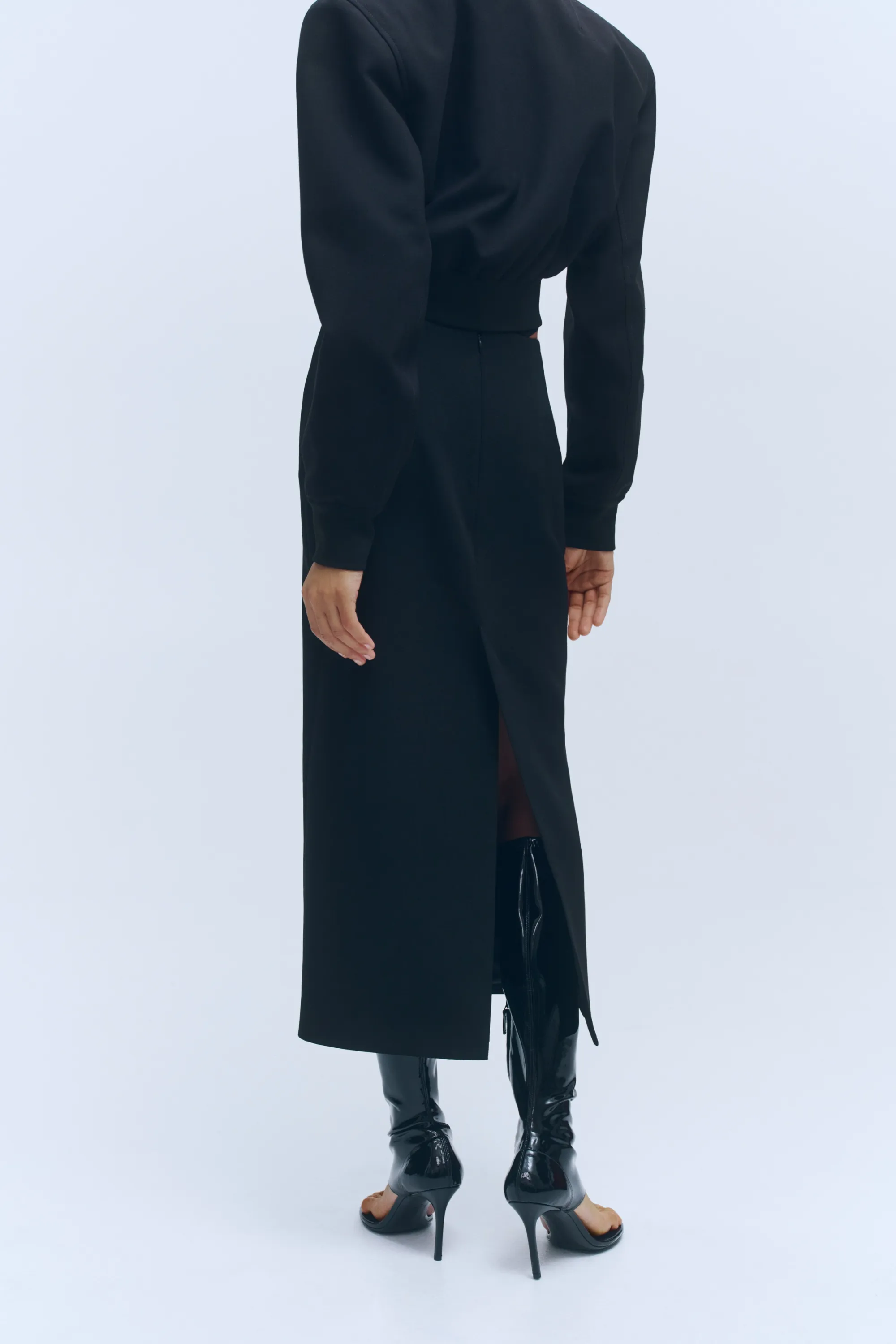 Jupe midi en laine - Noir