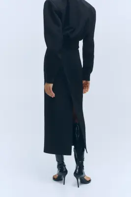Jupe midi en laine - Noir — photo 1