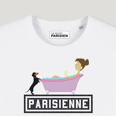 T-SHIRT COTON BIO IMPRIMÉ - PARISIENNE BAIN - BLANC — photo 2