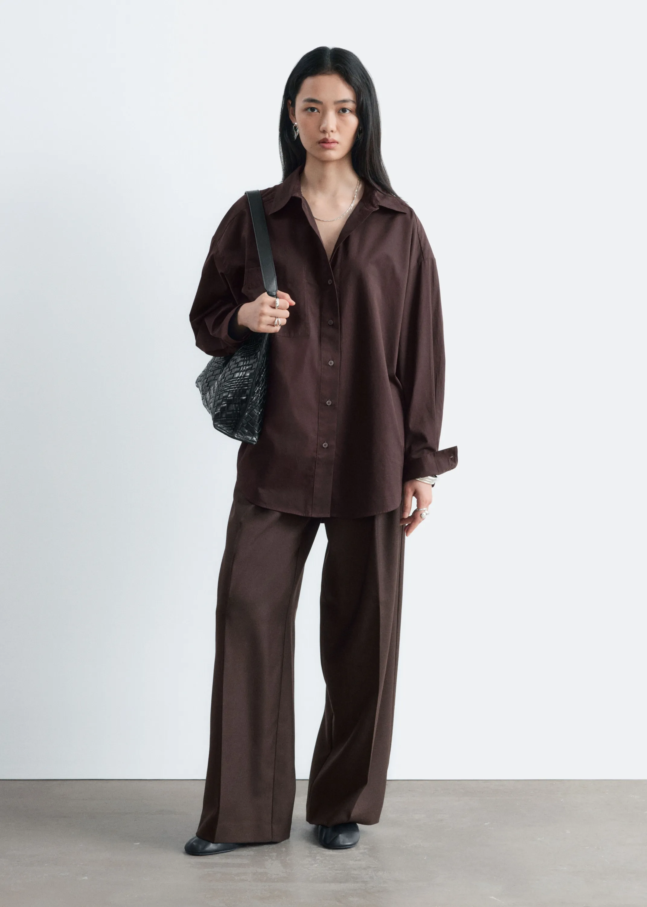 Chemise oversize en coton - Marron foncé