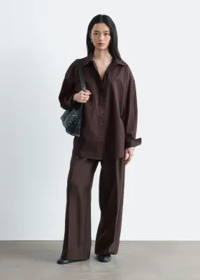 Chemise oversize en coton - Marron foncé — photo 1